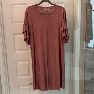 Ruffled Sleeve Pink Dress